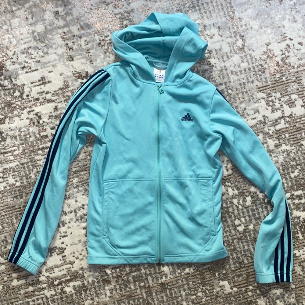 Adidas Mint Blue Green zip up Clima Lite hooded sweatshirt
